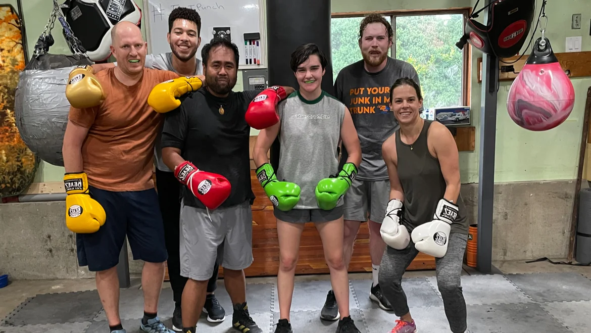 Just Jameson adult boxing students after training