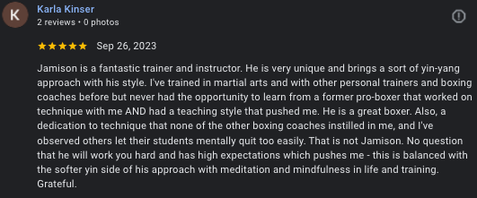 Google review from Karla Kinser
