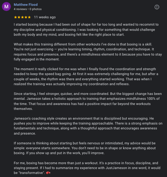 Google review from Matthew Flood