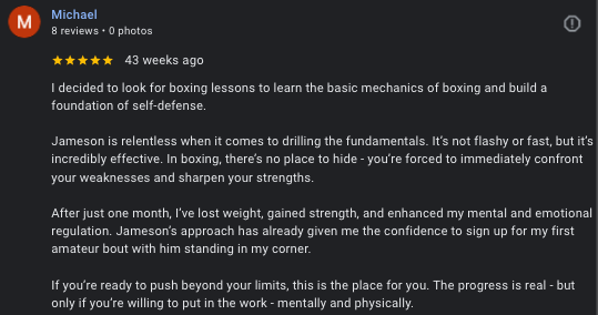 Google review from Michael